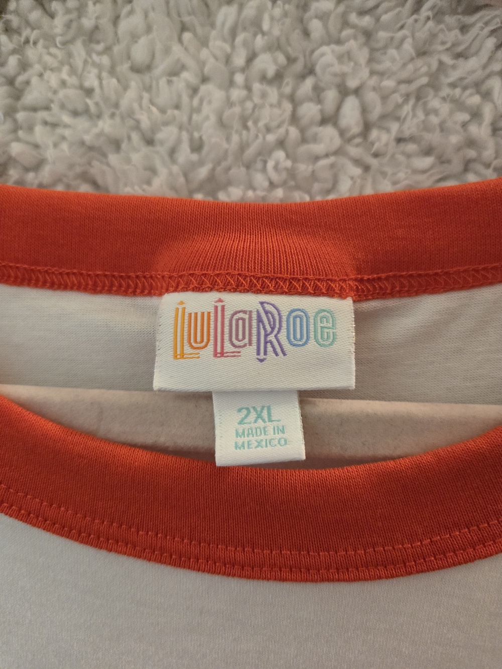 LuLaRoe White Tee with Red Script Ringer - Picture 2 of 3